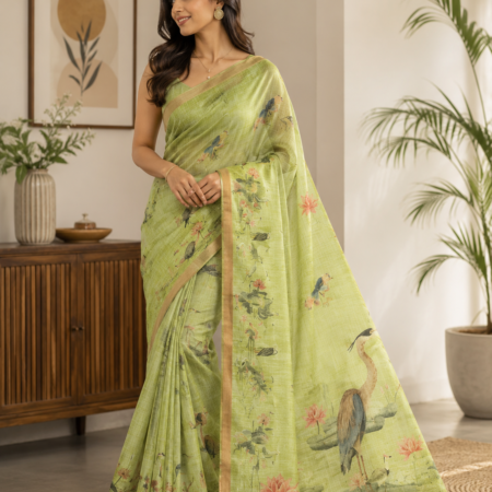 Kota Digital Print Pastel Green Saree