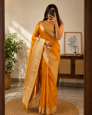 Yellow semi silk saree