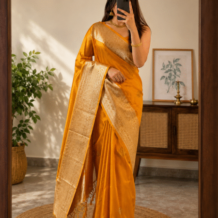 Yellow semi silk saree