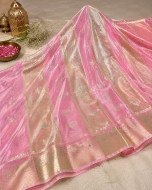 Pink Chinia Tissue Saree