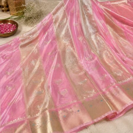 Pink Chinia Tissue Saree